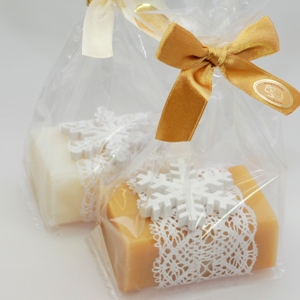Sheep milk soap 100g, decorated with snowflake in a cellophane, Classic/quince 