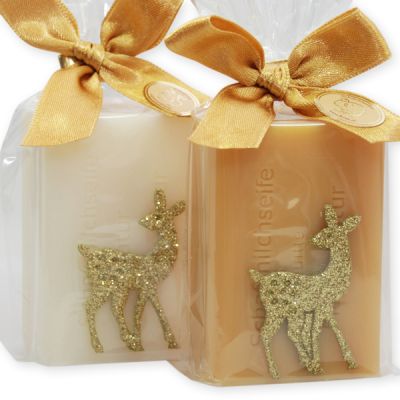 Sheep milk soap 100g, decorated with a fawn in a cellophane, Classic/quince 