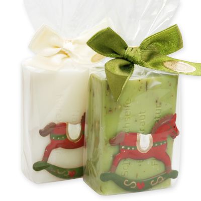 Sheep milk soap 100g, decorated with rocking horse in a cellophane, Classic/verbena 