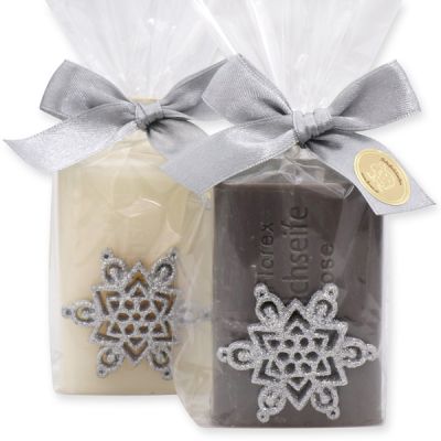 Sheep milk soap 100g, decorated with a snowflake in a cellophane, Classic/christmas rose 