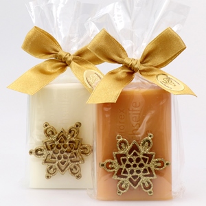 Sheep milk soap 100g, decorated with a gold snowflake in a cellophane, Classic/quince 