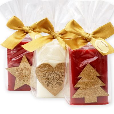 Schafmilchseife eckig 100g, dekoriert mit weihnachtlicher Deko in Cello, Classic/Granatapfel 
