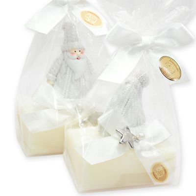 Schafmilchseife eckig 100g dekoriert mit Weihnachtsmann und Mütze in Cello, Classic 