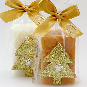 Sheep milk soap 100g, decorated with a glitter christmas tree in a cellophane, Classic/quince 