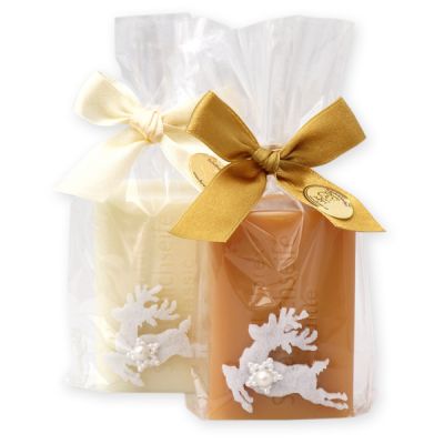 Sheep milk soap 100g, decorated with a felt deer in a cellophane, Classic/quince 