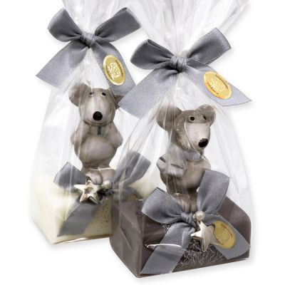 Sheep milk soap 100g, decorated with a mouse in a cellophane, Classic/christmas rose 
