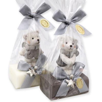 Sheep milk soap 100g, decorated with a polar bear in a cellophane, Classic/christmas rose 