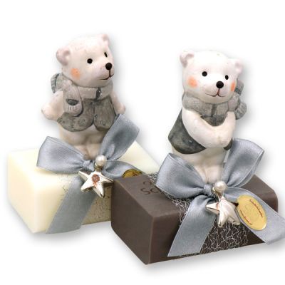 Sheep milk soap 100g, decorated with a polar bear, Classic/christmas rose 