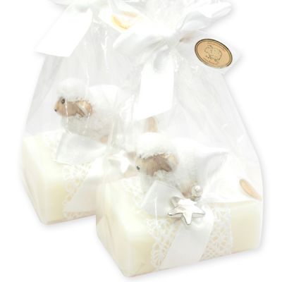 Schafmilchseife eckig 100g dekoriert mit Schaf in Cello, Classic 