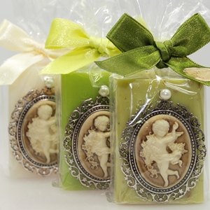 Sheepmilk soap 100g, decorated with an angel medaillon in a cellophane, sorted 