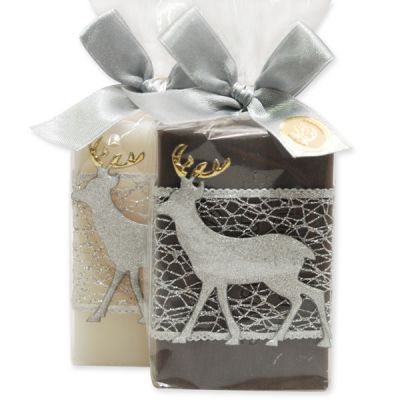 Sheep milk soap 150g, decorated with a deer in a cellophane, Classic/christmas rose 