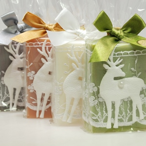 Sheep milk soap 150g, decorated with a felt deer in a cellophane, sorted 