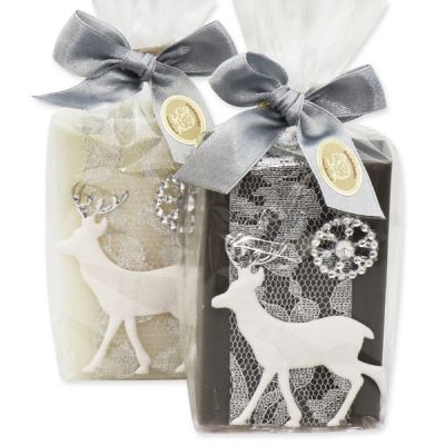 Sheep milk soap 150g, decorated with a deer in a cellophane bag, Classic/christmas rose 