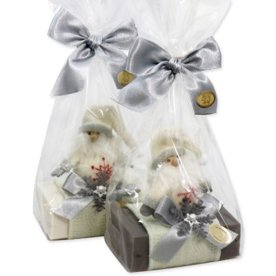 Sheep milk soap 150g, decorated with a gnome in a cellophane, Classic/christmas rose 