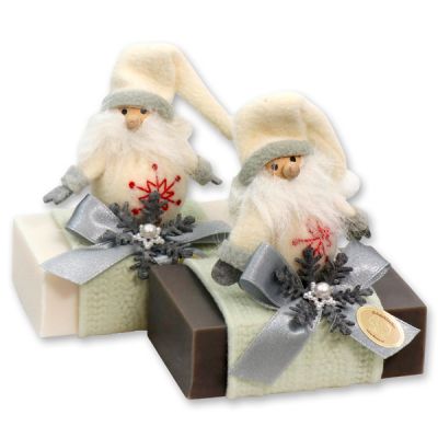 Sheep milk soap 150g, decorated with a gnome, Classic/christmas rose 