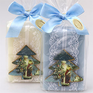 Schafmilchseife eckig 150g, dekoriert mit Tannenbaum in Cello, Classic/Eisblume 