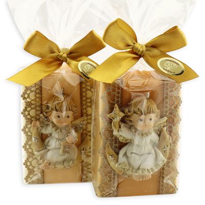 Schafmilchseife eckig 150g, dekoriert mit Engel auf Mond in Cello, Classic/Quitte 