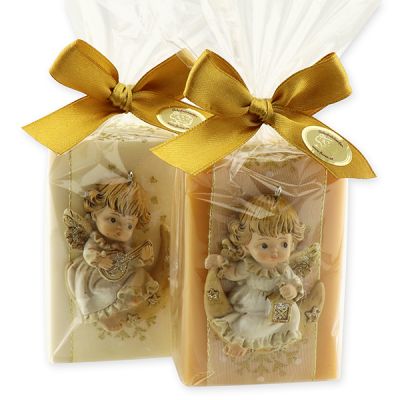 Schafmilchseife eckig 150g, dekoriert mit Engel auf Mond in Cello, Classic/Quitte 